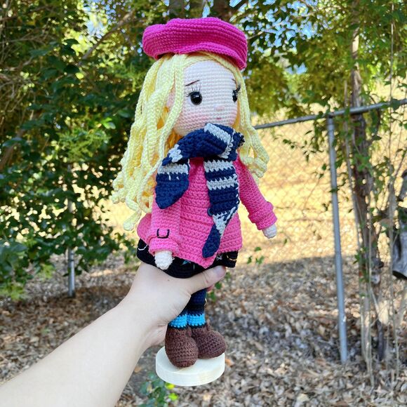 Chloé Paris Winter Crochet Doll – Handmade Girl Doll with Mini Bunny - Picture 6 of 7